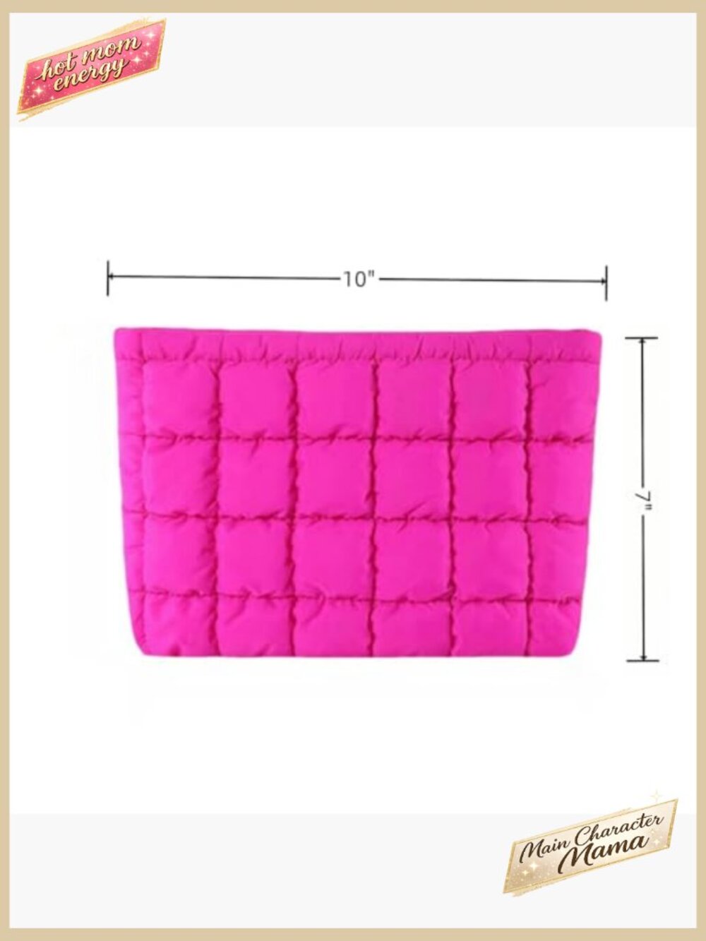 Quilted Puffer Makeup Bag with Detachable Pearl Bracelet Slim Cosmetic Pouch - Picture 3 of 6